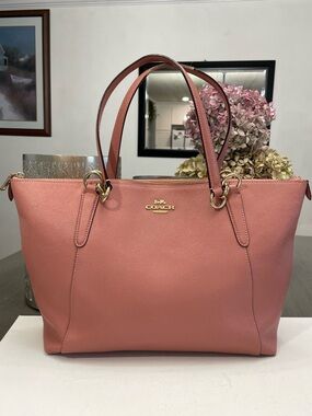 Coach Coral Pink Leather Tote with Gold Hardware
